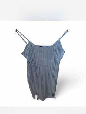 Ribbed Spaghetti Strap Dress - Light Blue